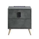 Doris Nightstand w/USB & Electric Lock, Gray Top Grain Leather Acme