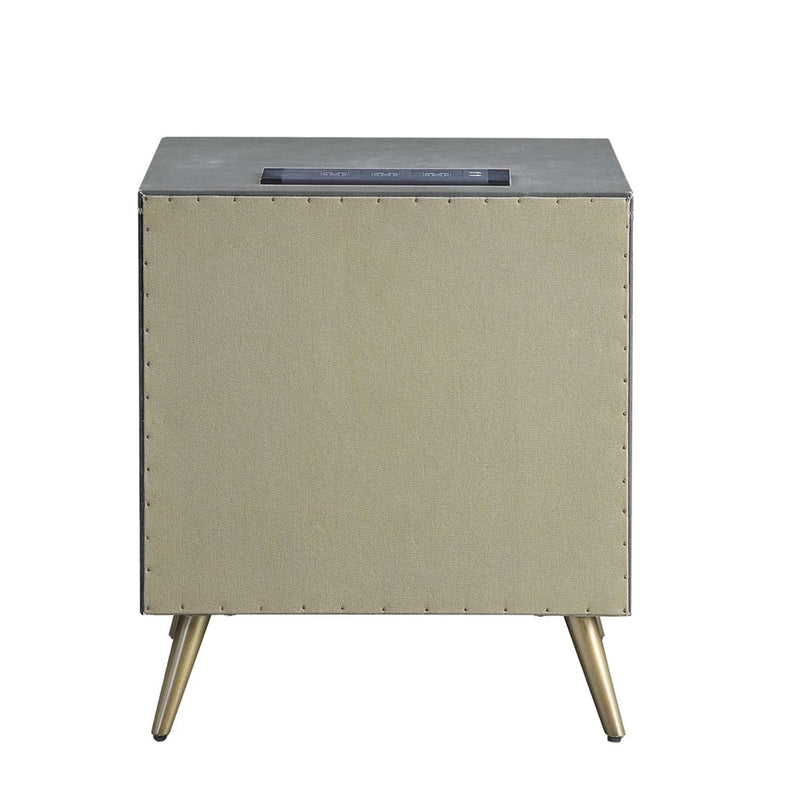 Doris Nightstand w/USB & Electric Lock, Gray Top Grain Leather Acme