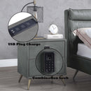 Doris Nightstand w/USB & Electric Lock, Gray Top Grain Leather Acme
