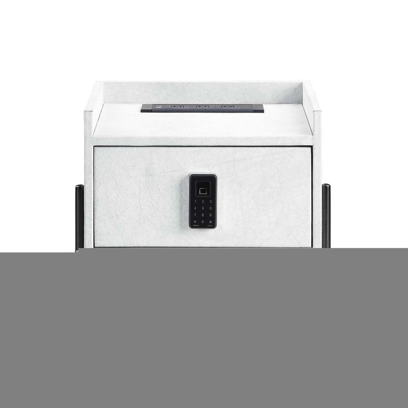 Metis Nightstand w/USB & Electric Lock, Vintage White Top Grain Leather Acme