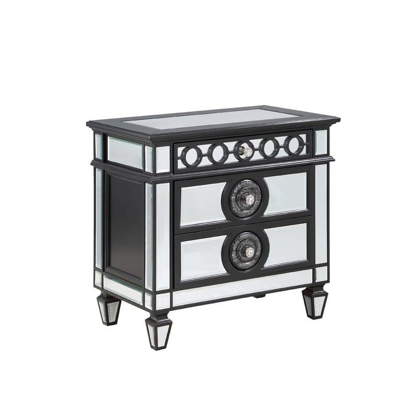 Varian II Nightstand, Mirrored, Black & Sliver Finish Acme