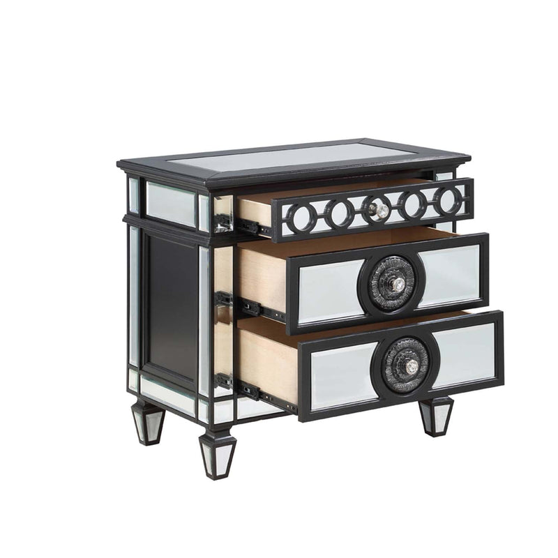 Varian II Nightstand, Mirrored, Black & Sliver Finish Acme
