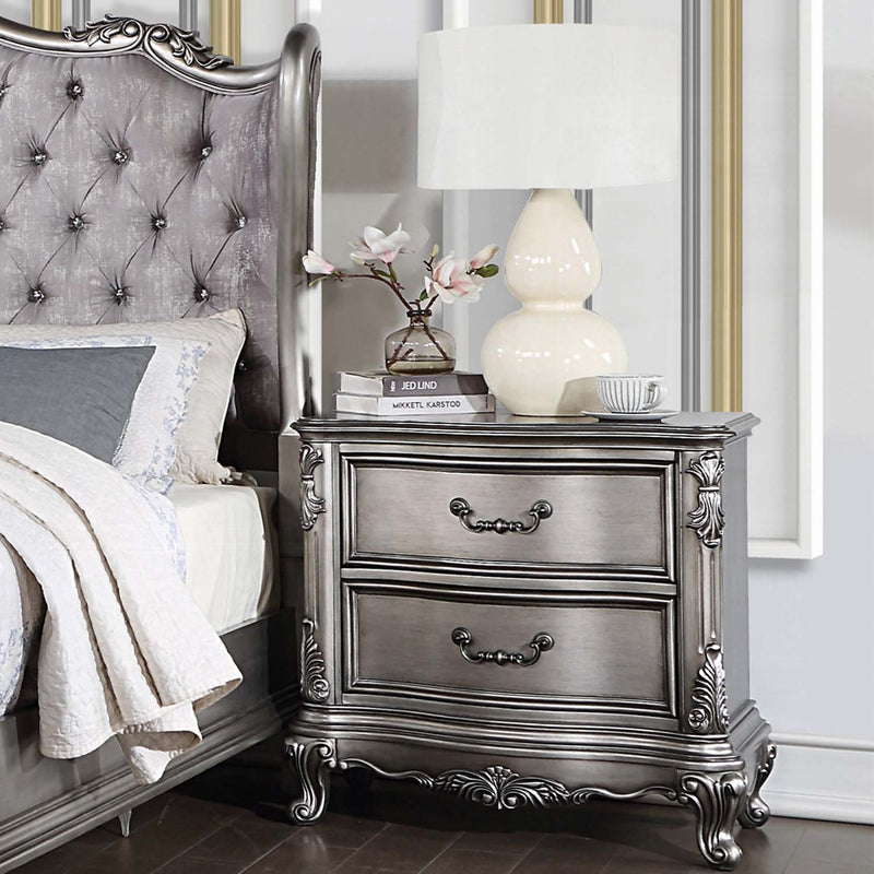 Ariadne Nightstand, Antique Platinum Finish Acme