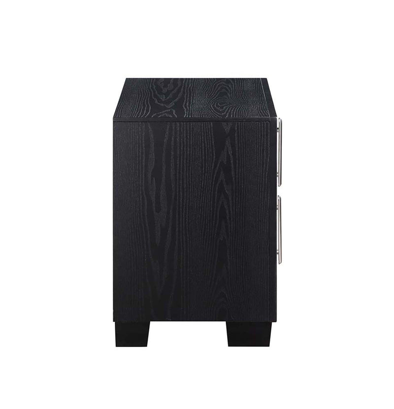 Nicola Nightstand, Silver Faux Leather & Black Finish Acme