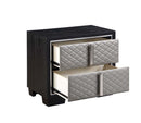 Nicola Nightstand, Silver Faux Leather & Black Finish Acme