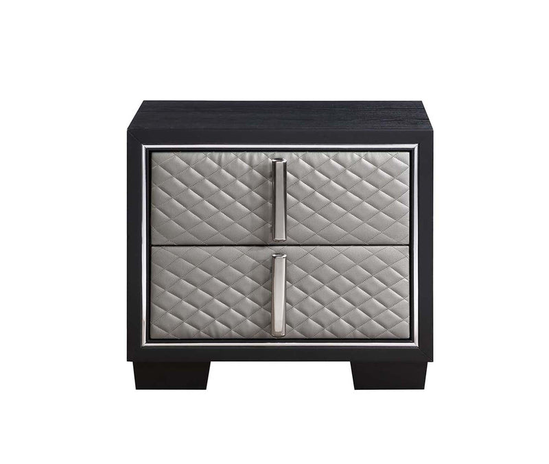 Nicola Nightstand, Silver Faux Leather & Black Finish Acme