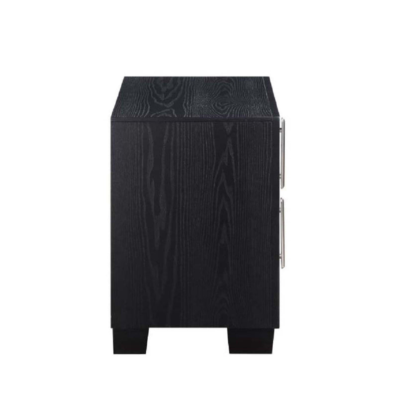 Nicola Nightstand, Silver Faux Leather & Black Finish Acme