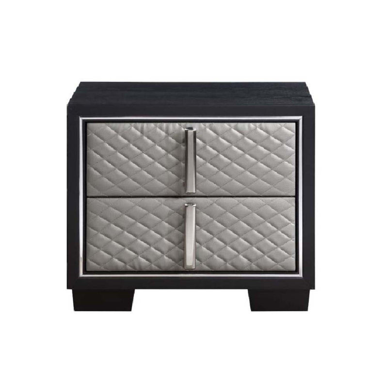 Nicola Nightstand, Silver Faux Leather & Black Finish Acme