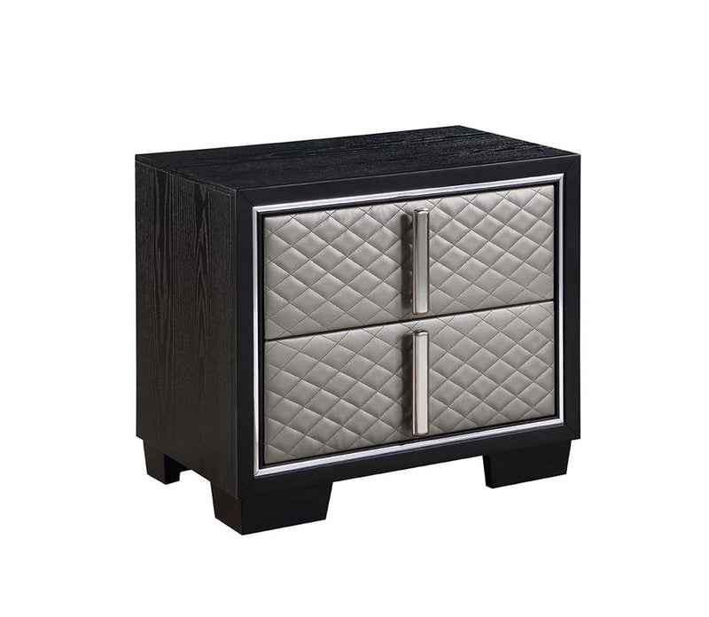 Nicola Nightstand, Silver Faux Leather & Black Finish Acme