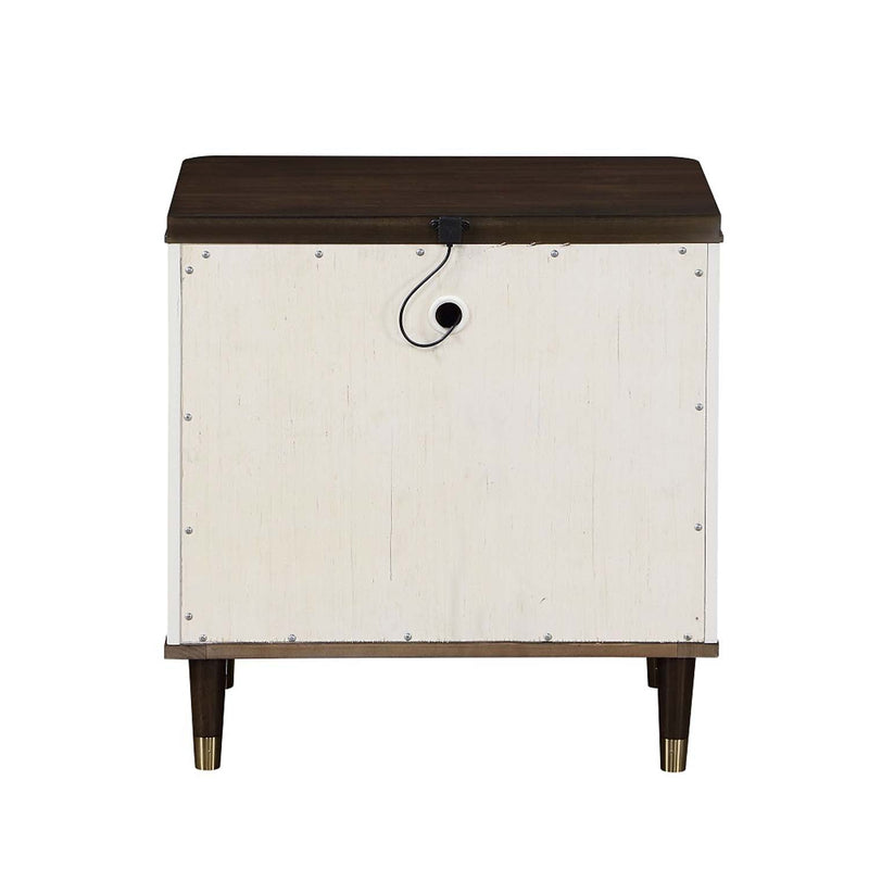 Carena Nightstand w/USB, White & Brown Finish Acme