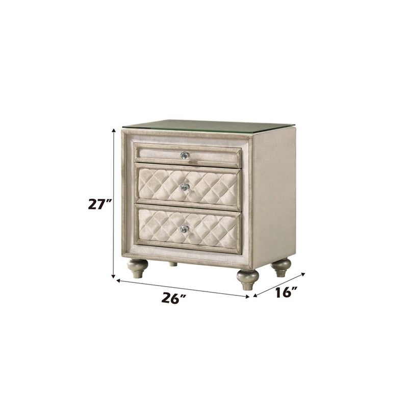 Lucienne Nightstand, Beige Velvet Acme