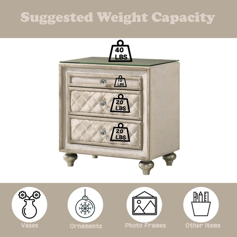 Lucienne Nightstand, Beige Velvet Acme