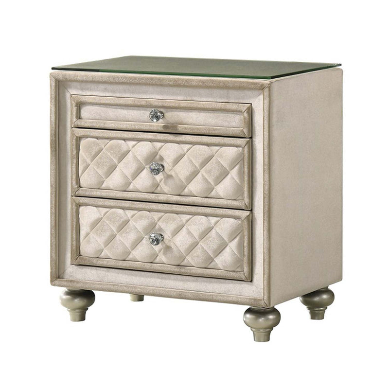 Lucienne Nightstand, Beige Velvet Acme