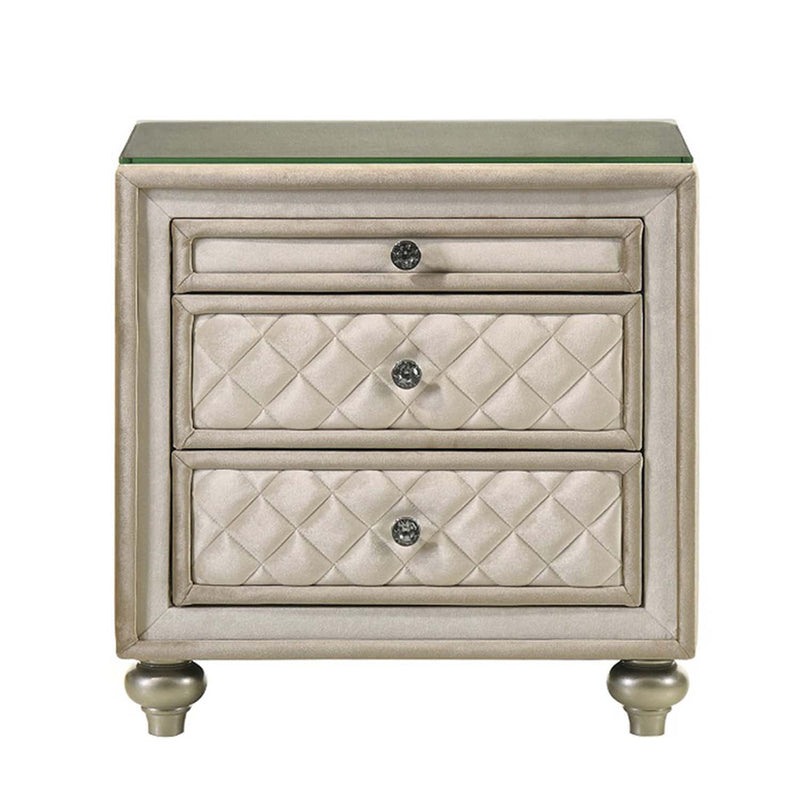 Lucienne Nightstand, Beige Velvet Acme