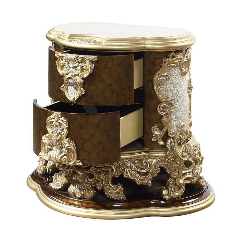 Desiderius Nightstand, Antique Gold & Hand Painted Brown Finish Acme