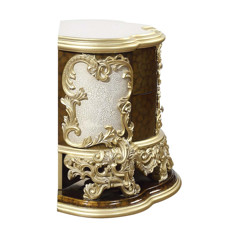 Desiderius Nightstand, Antique Gold & Hand Painted Brown Finish Acme