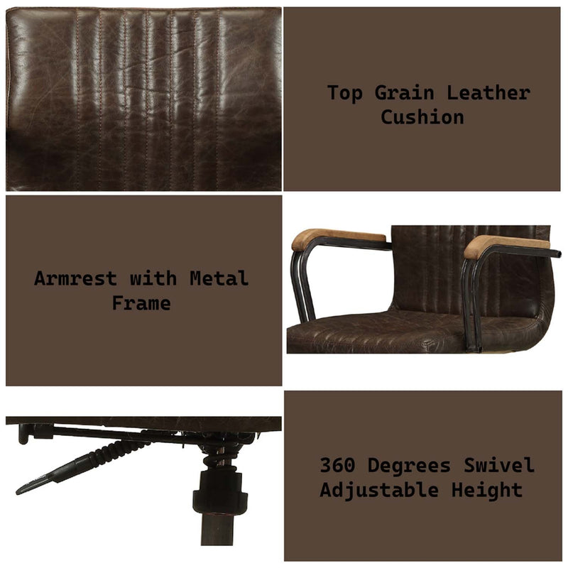 Joslin Office Chair, Distress Chocolate Top Grain Leather Acme