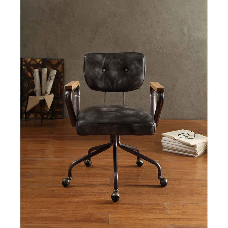 Hallie Office Chair, Vintage Black Top Grain Leather Acme