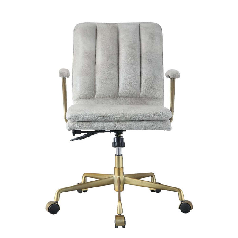 Damir Office Chair, Vintage White Top Grain Leather & Chrome Finish Acme