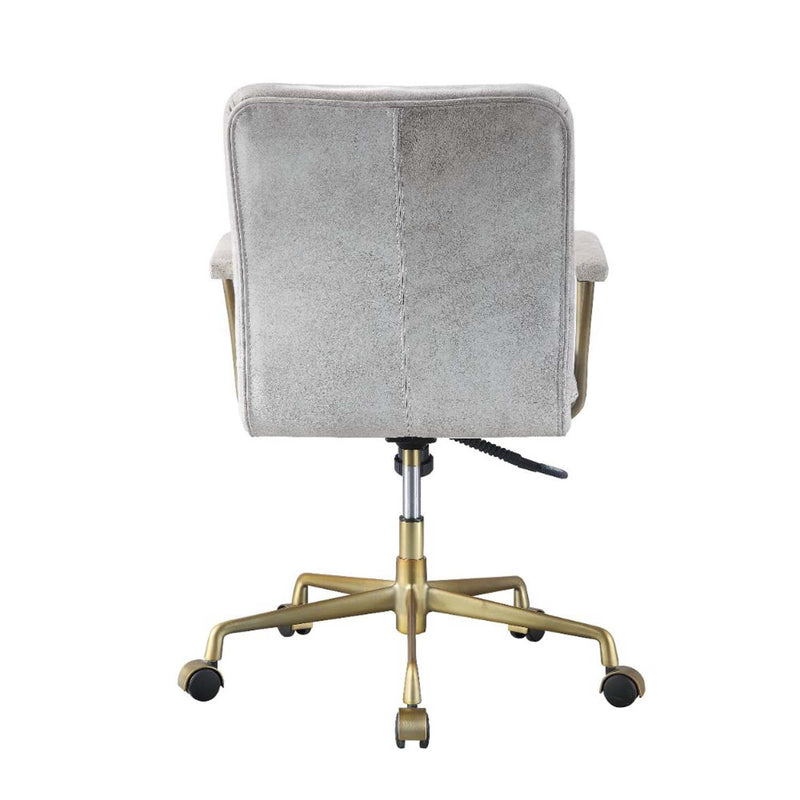 Damir Office Chair, Vintage White Top Grain Leather & Chrome Finish Acme