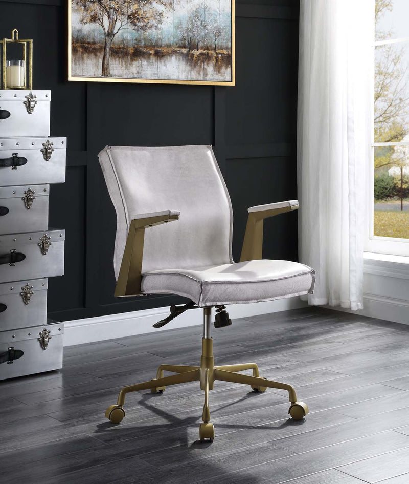 Attica Office Chair, Vintage White Top Grain Leather Acme