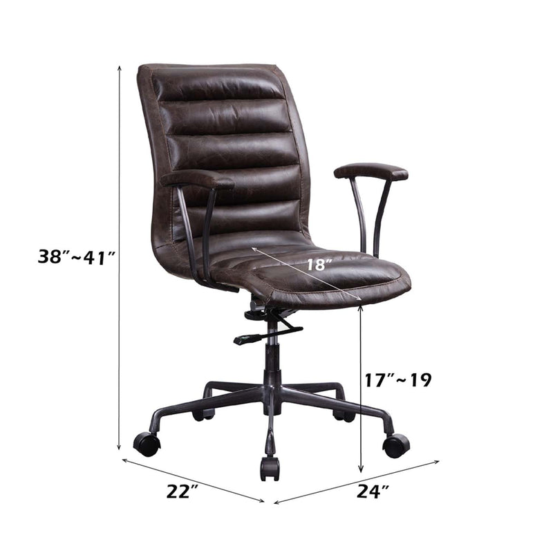 Zooey Office Chair, Distress Chocolate Top Grain Leather Acme