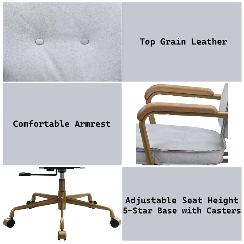 Siecross Office Chair, Vintage White Top Grain Leather Acme