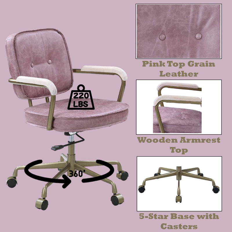 Siecross Office Chair, Pink Top Grain Leather Acme