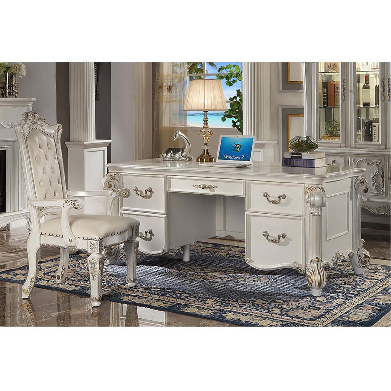 Vendome Executive Office Chair, Faux Leather & Antique Pearl Finish Acme
