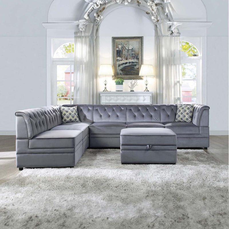 Bois II Ottoman w/Storage, Gray Velvet Acme