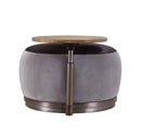 Decapree Ottoman, Antique Slate Top Grain Leather & Gray Velvet Acme