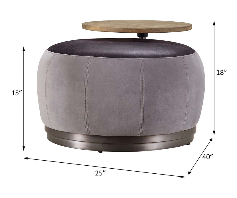 Decapree Ottoman, Antique Slate Top Grain Leather & Gray Velvet Acme
