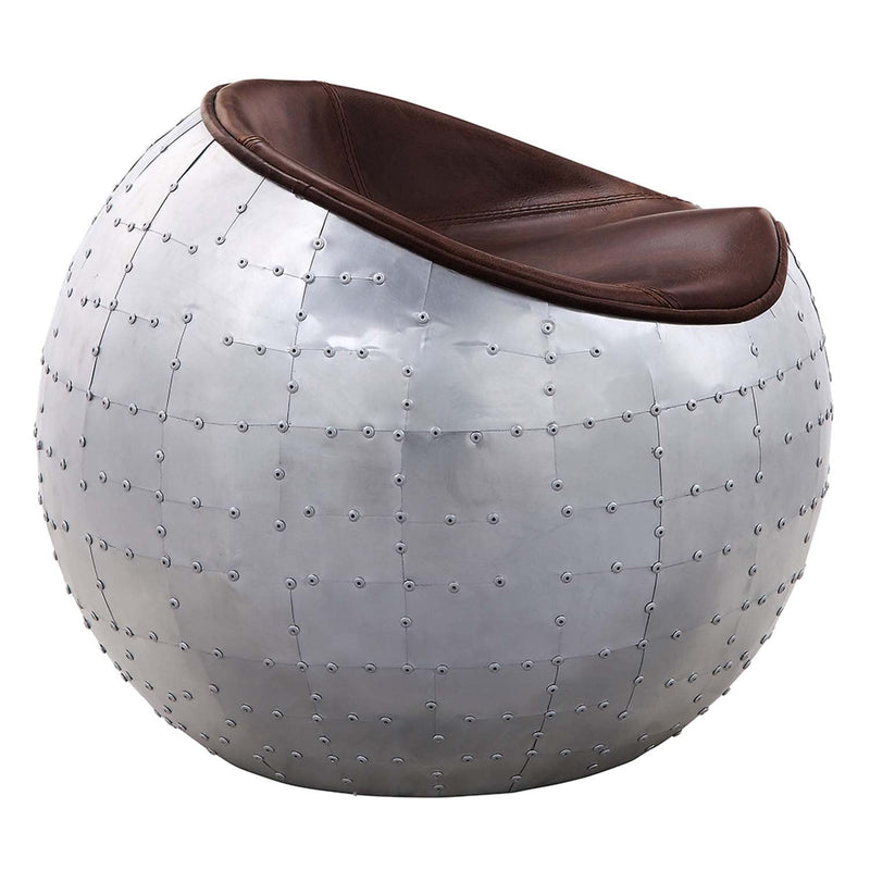 Brancaster Ottoman, Retro Brown Top Grain Leather & Aluminum Acme