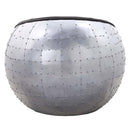 Brancaster Ottoman, Antique Ebony Top Grain Leather & Aluminum Acme