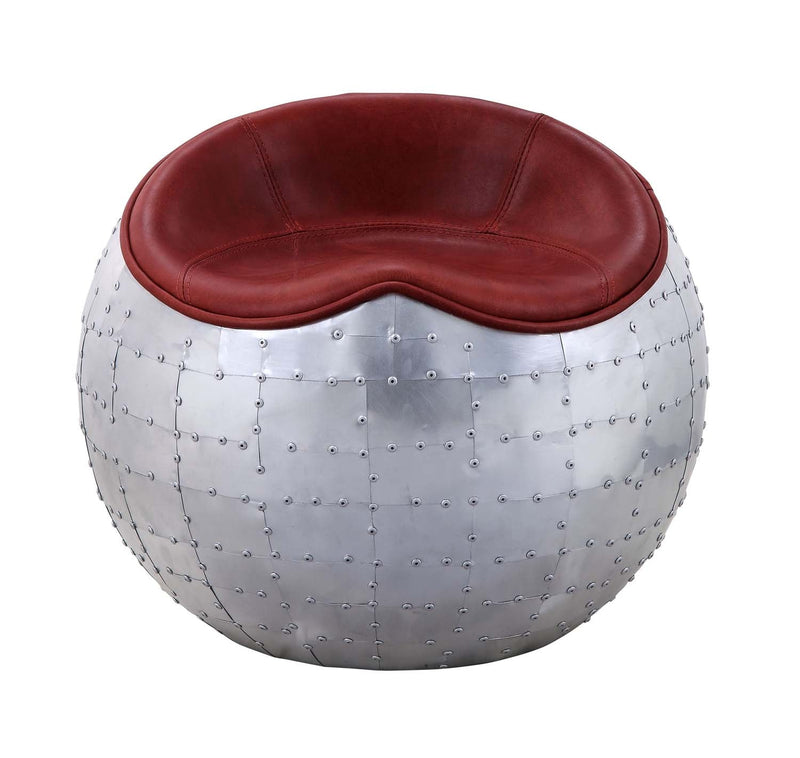 Brancaster Ottoman, Antique Red Top Grain Leather & Aluminum Acme