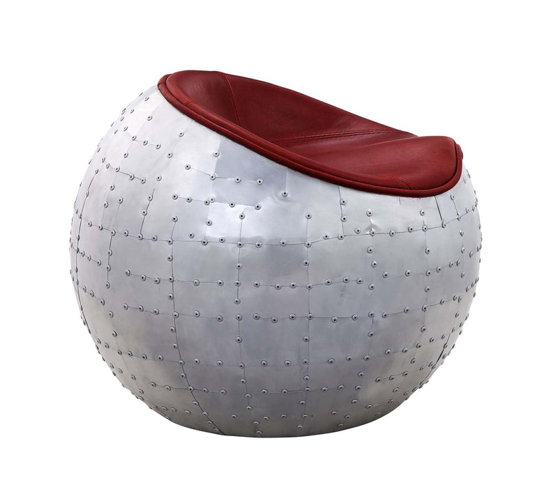 Brancaster Ottoman, Antique Red Top Grain Leather & Aluminum Acme