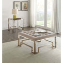 Damien Cocktail Ottoman, Beige Fabric & Champagne Finish Acme