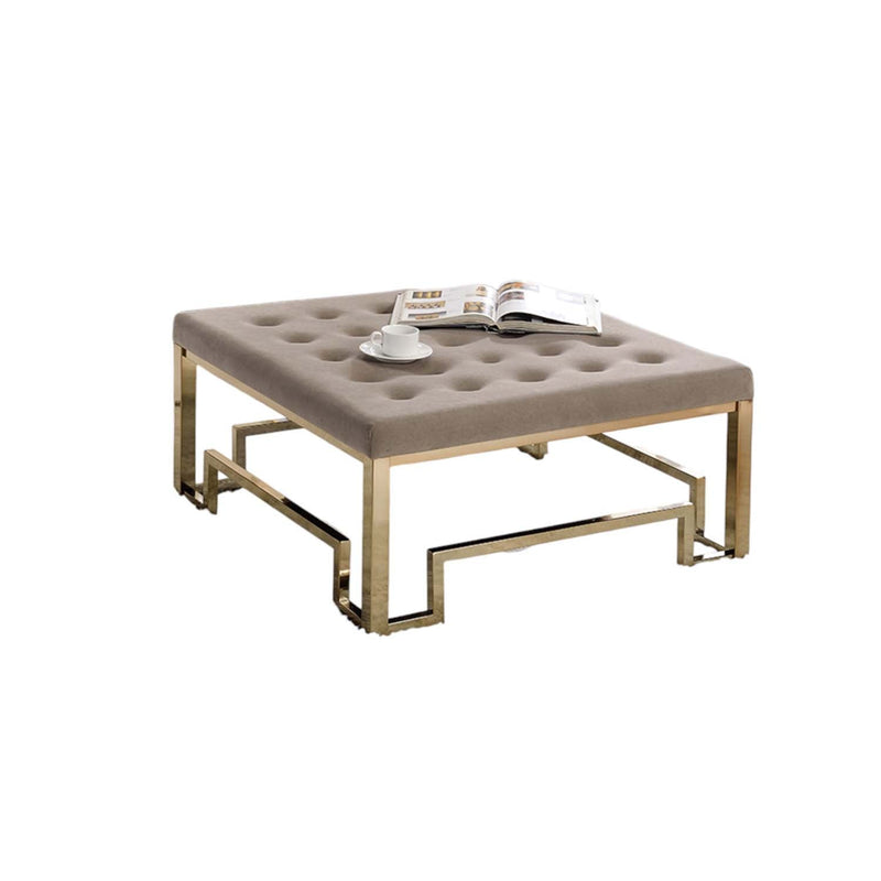 Damien Cocktail Ottoman, Beige Fabric & Champagne Finish Acme