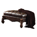 Versailles Ottoman, Two Tone Dark Brown Faux Leather & Cherry Oak Finish Acme