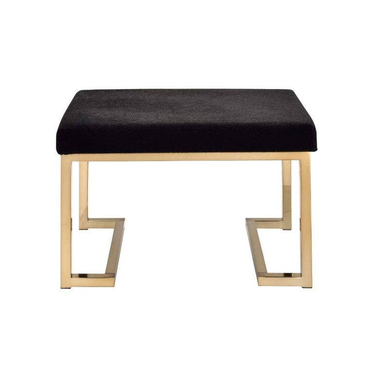 Boice Ottoman, Black Fabric & Champagne Finish Acme