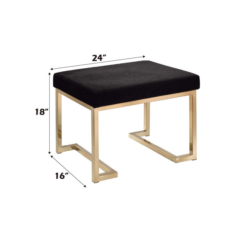 Boice Ottoman, Black Fabric & Champagne Finish Acme
