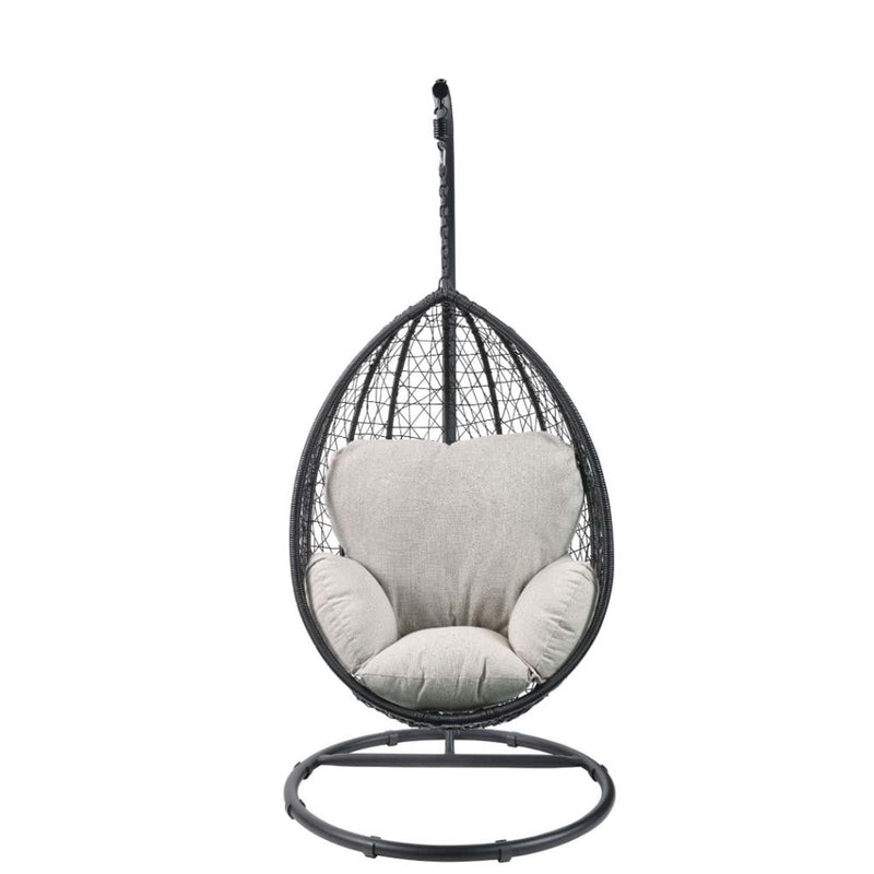 Simona Hanging Chair, Beige Fabric & Black Wicker Acme