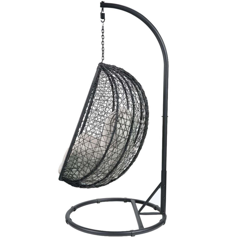 Simona Hanging Chair, Beige Fabric & Black Wicker Acme