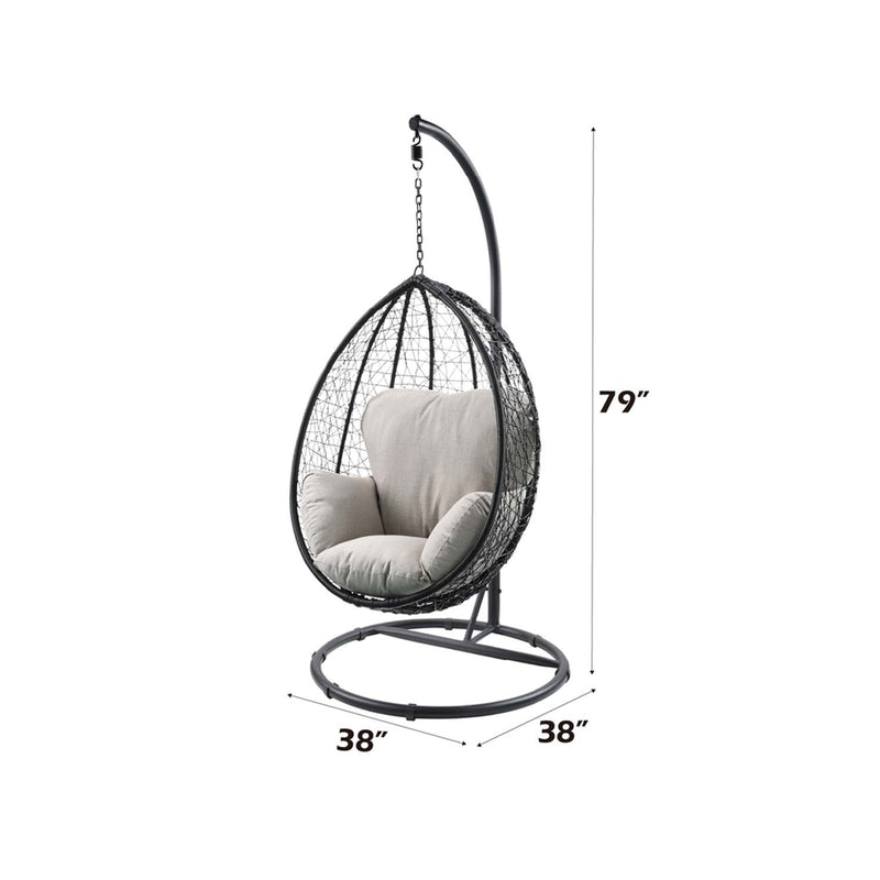 Simona Hanging Chair, Beige Fabric & Black Wicker Acme