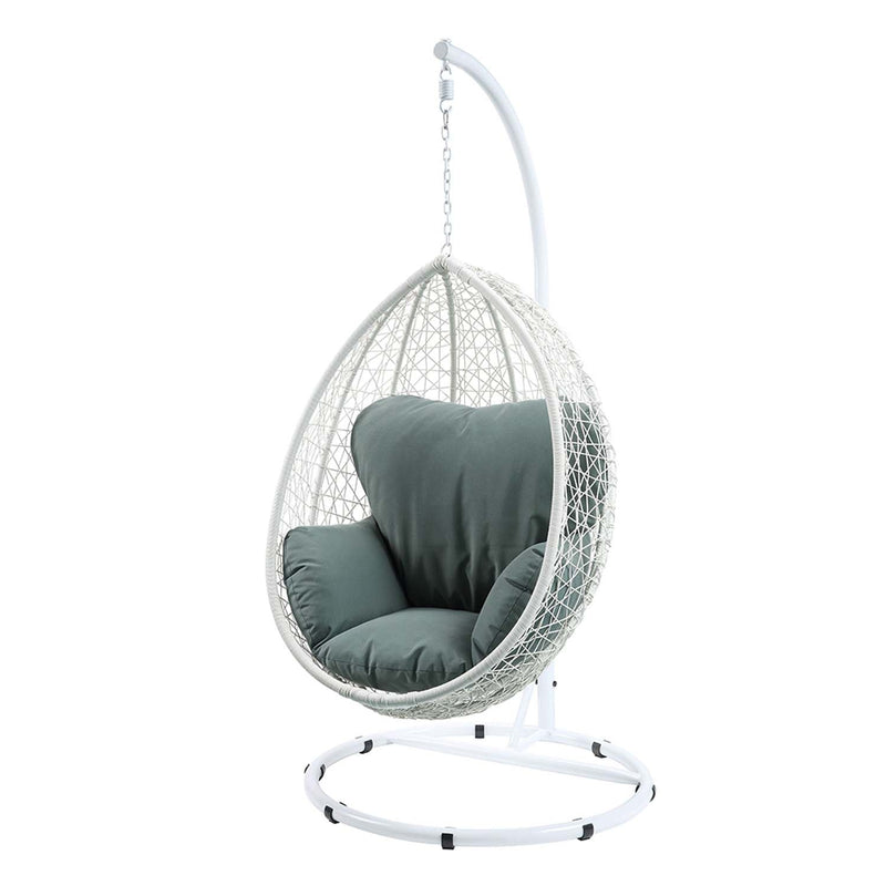 Simona Hanging Chair, Green Fabric & White Wicker Acme