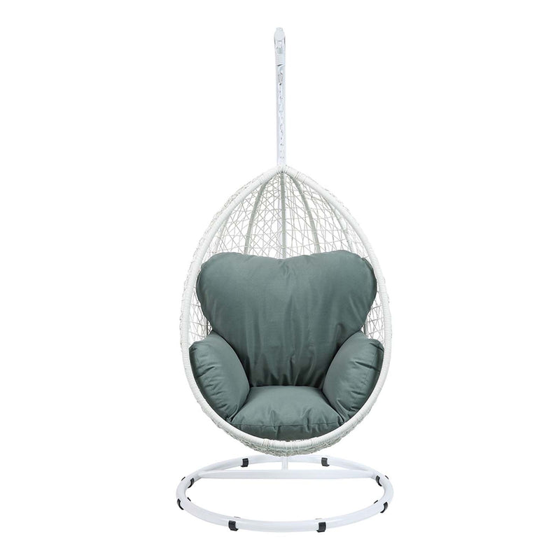 Simona Hanging Chair, Green Fabric & White Wicker Acme
