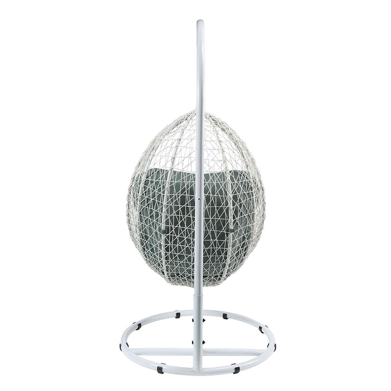 Simona Hanging Chair, Green Fabric & White Wicker Acme