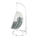 Simona Hanging Chair, Green Fabric & White Wicker Acme