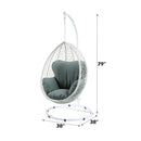 Simona Hanging Chair, Green Fabric & White Wicker Acme