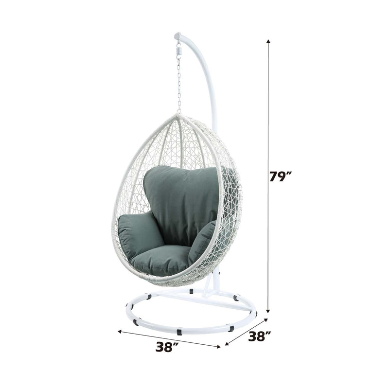 Simona Hanging Chair, Green Fabric & White Wicker Acme